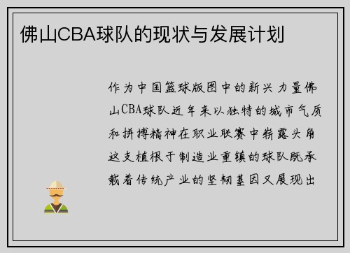 佛山CBA球队的现状与发展计划